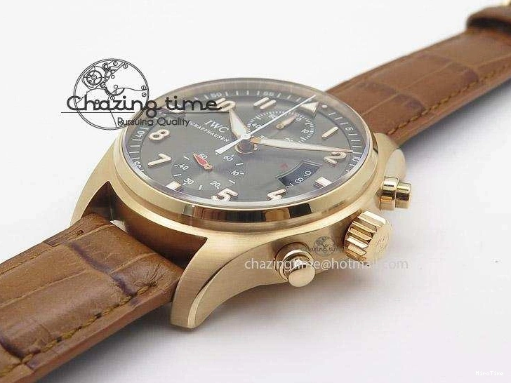 MIROTIME 0520 Youthful Pilot Chrono RG 3878 Gray Dial on Light Brown Leather Strap A 7394